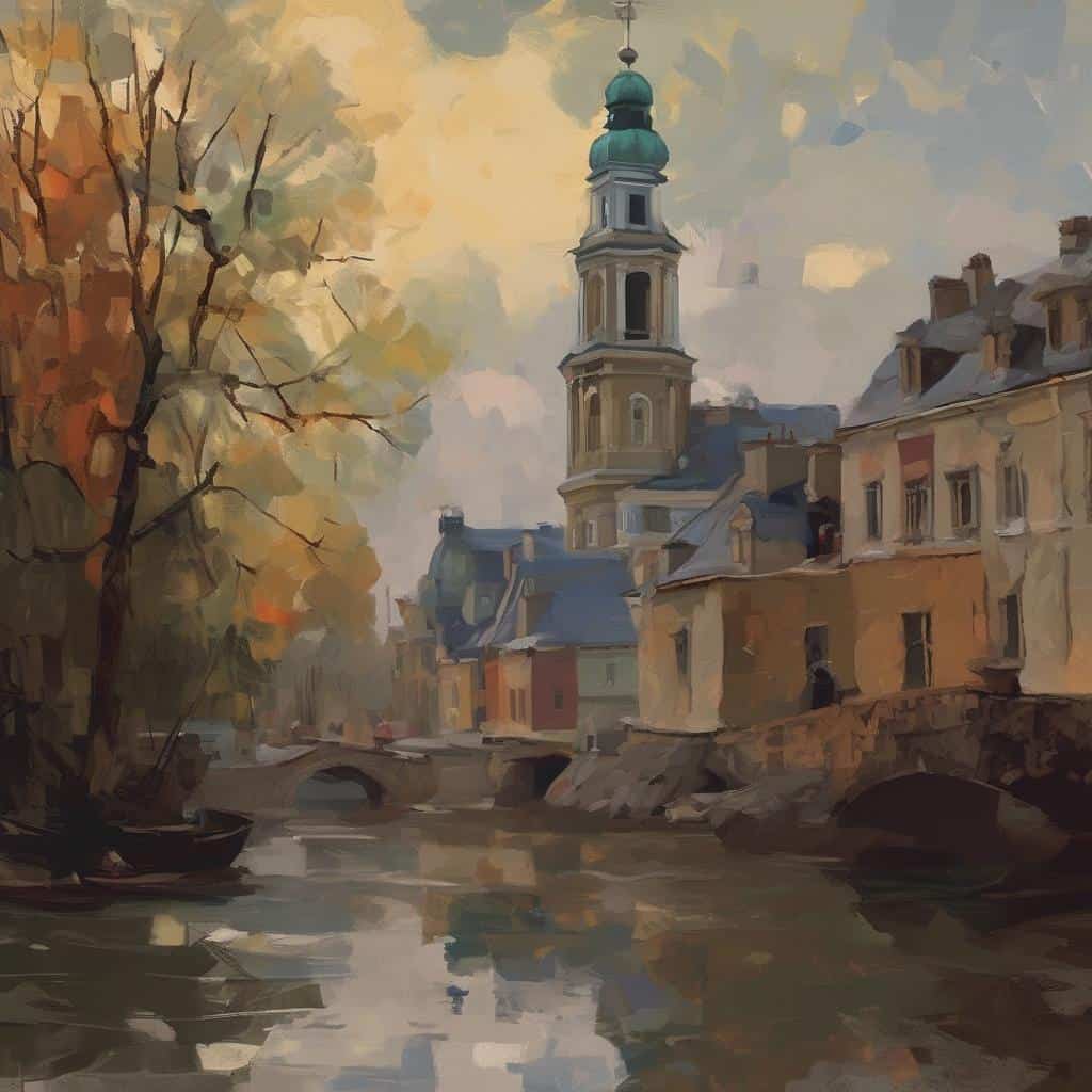 Ονειρική πόλη με καλλιτεχνική ανατροπή, δημιουργία και τέχνη σήμερα.